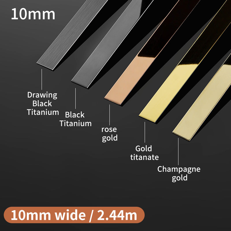 8K Mirror Craft Polishing Metal Corner Protection Trim Wall And Ceramic Stainless Steel Decorative Flat Strip 8K镜面平板不锈钢装饰条黑钛金平条背景墙钛金平条吊顶免开槽金属装饰条