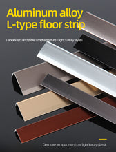 Load image into Gallery viewer, L-shaped flooring metal aluminum profile corner trim edge strip L shape floor aluminium trimming strip 黑钛金装饰条铝合金包边条L型直角收口条木地板收边条
