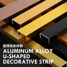 將圖片載入圖庫檢視器 TV background wall aluminium U edge trim protection aluminium ceramic tile  U shape edge trim strip metal tile line profile 铝合金U型装饰线条收口收边条
