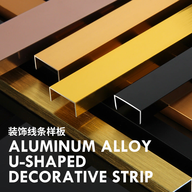 TV background wall aluminium U edge trim protection aluminium ceramic tile  U shape edge trim strip metal tile line profile 铝合金U型装饰线条收口收边条